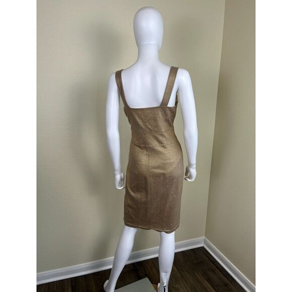 Diane Von Furstenberg Women's Size 8 Gold Matallic Tan Wool Sheath Dress Party - Picture 14 of 14